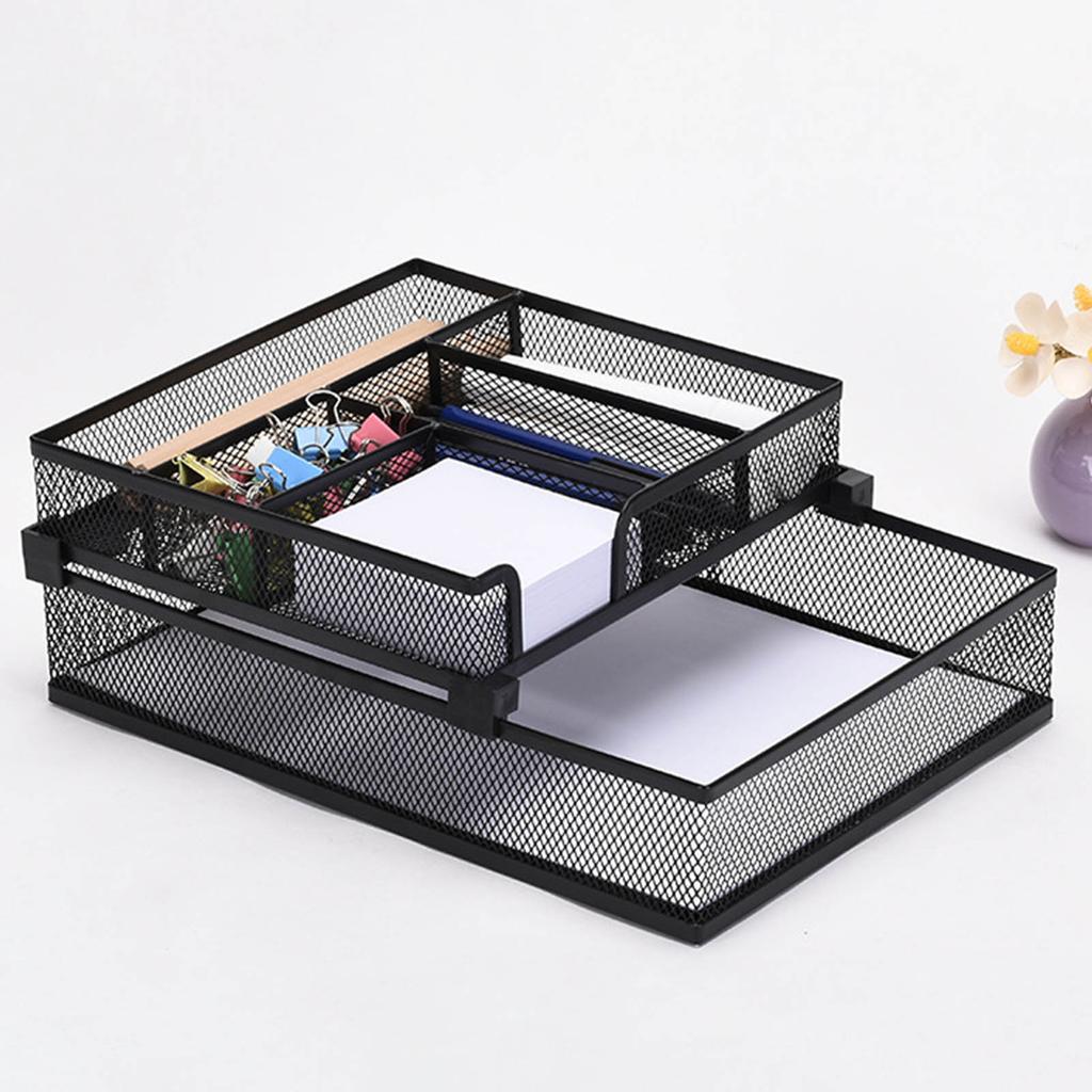 2 Tier Paper Tray Double Layer Metal Mesh Paper Tray Detachable Multipurpose Paper Tray for Office C