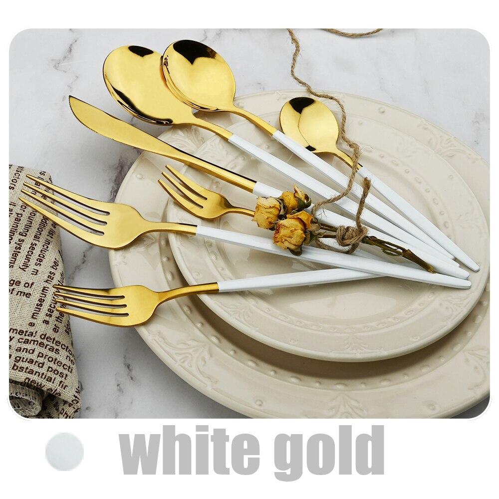 Mátově zelená zlatá sada nádobí Sada příborů na cesty, kemping, nůž, vidlička, lžíce, přenosná šedá taška, sada nádobí z nerezové oceli