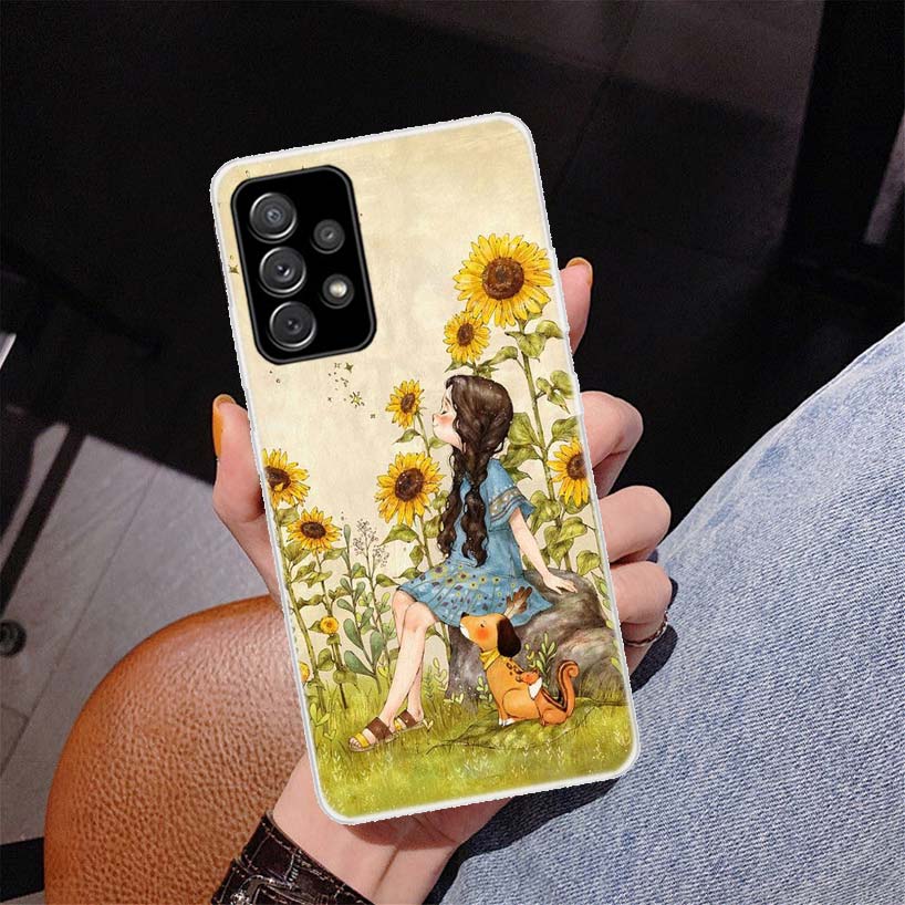 Beauty Yellow Sunflower Print Cover Phone Case For Samsung Galaxy A55 A54 A53 A52 A15 A14 A13 A12 A35 A34 A33 A32 A25 A24 A23 A2