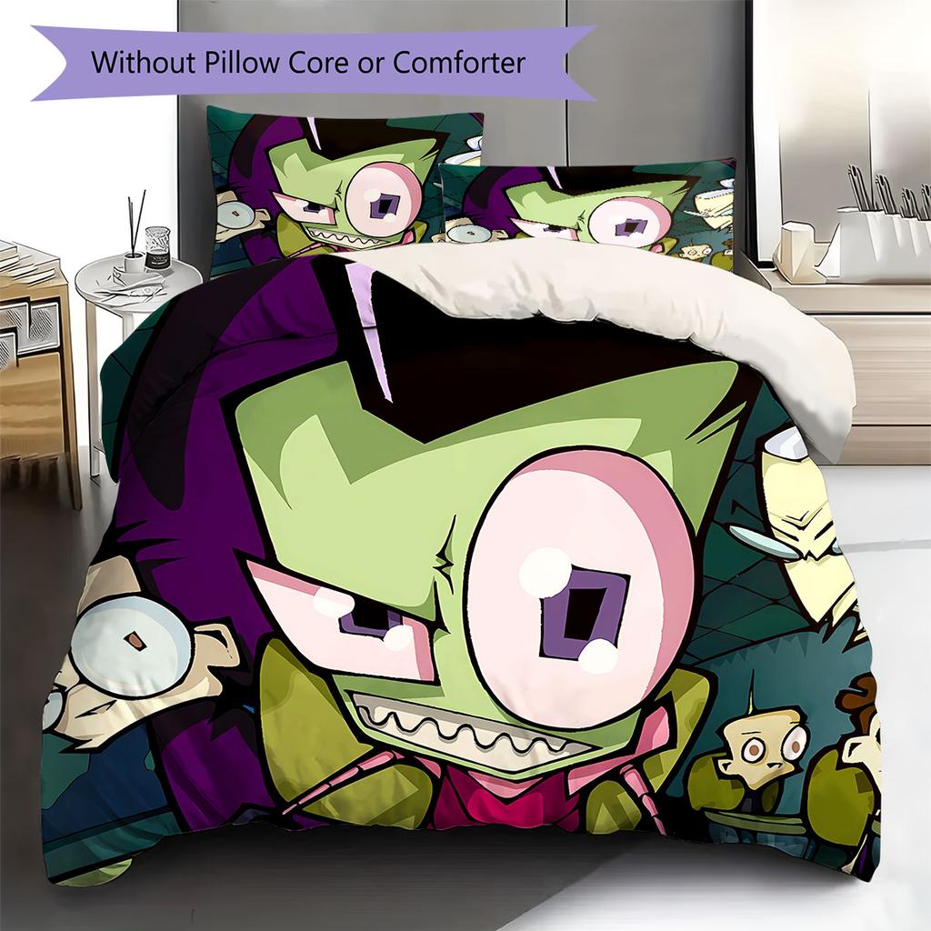 Invaderzim Pattern Bedding Quilt Set Quilt Cover Pillowcase Home Decoration Birthday Gift (1 * Duvet Cover + 2 * Pillowcase, Without Core)