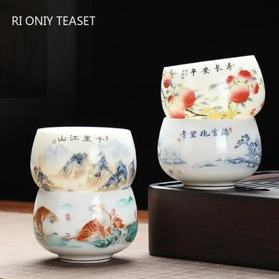 1 Pieza Taza de Té de Porcelana Blanca Jade Gamuza China Taza de Té Hecha a Mano Taza de Maestro Pu'er Cuenco de Té Taza Personal de Meditación Juego de Té 120ml