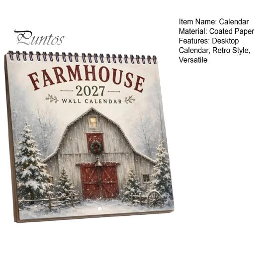 Large Grid Schedule Organizer 2027 Farmhouse Wall Calendar, Vintage Thick Paper Monthly Planner Gift for Cow Lovers 12 Month Hanging Home Organization