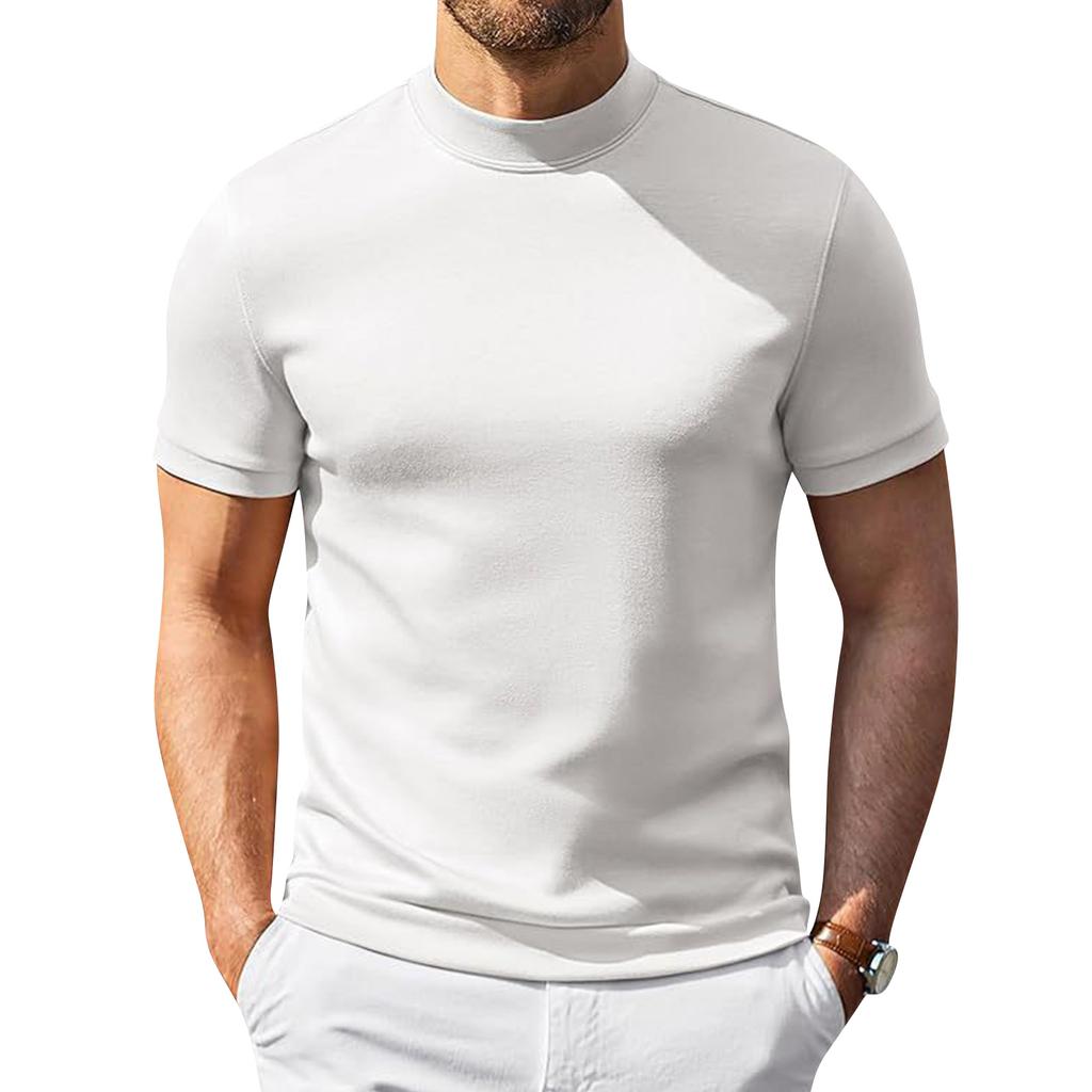 Męski T-shirt z krótkim rękawem i półgolfem Lekki Elastyczny Oddychający Podstawowy Top Miękki Dopasowany Podkoszulek do Codziennego Ubrania