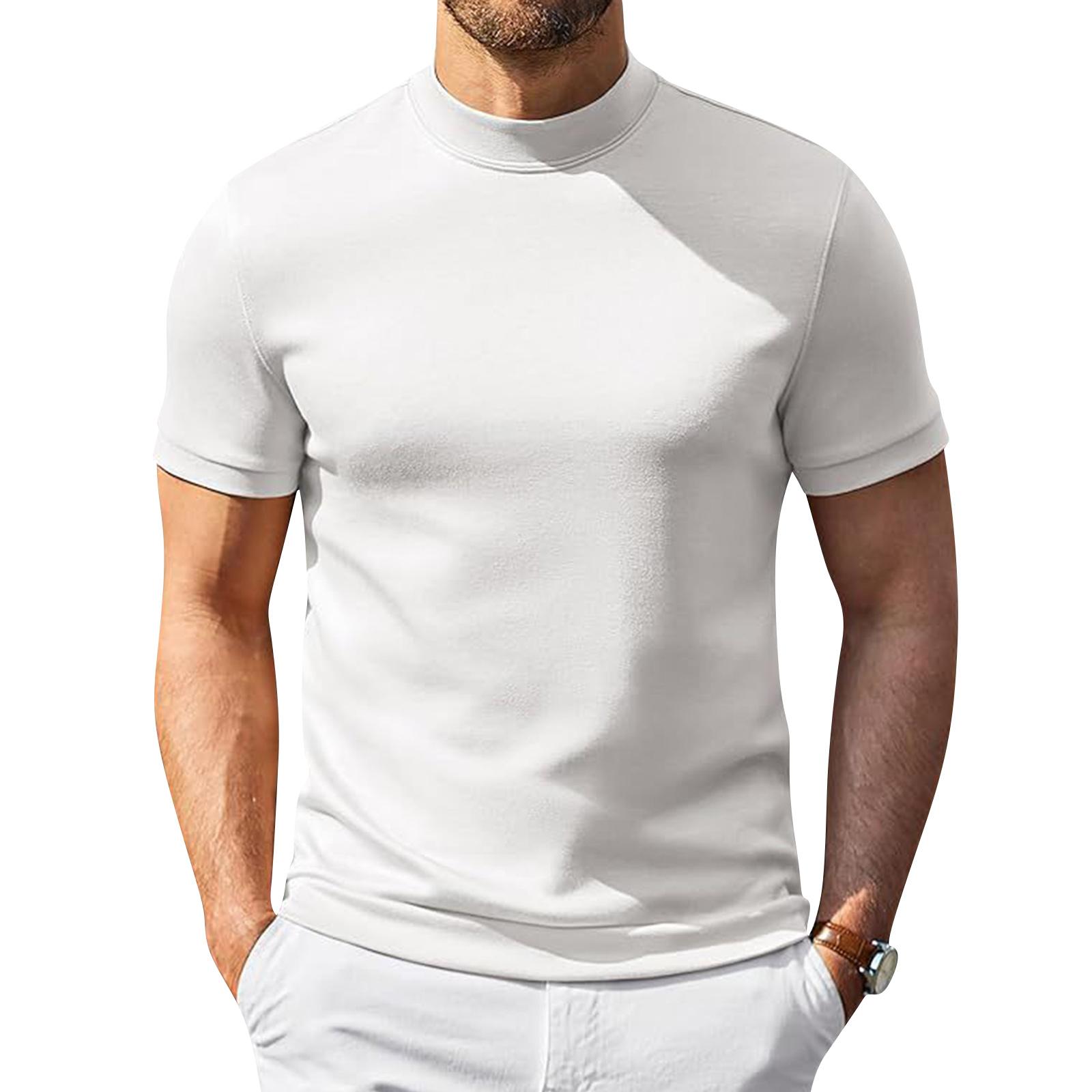 Heima C Heren Korte Mouw Turtleneck T-shirt Lichtgewicht Ademend Stretch Pasvorm Basislaag Top voor Casual en Actieve Kleding XL wit