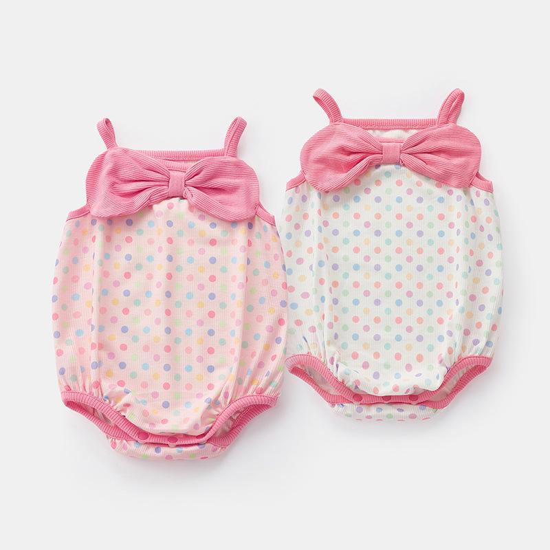 2025 Polka Dot Baby Girl Romper - Summer Bow Sling Bubble Crawling Suit