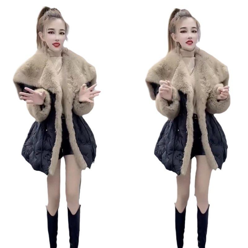 Winter New Fashion Hooded Down Cotton Clothes Women's Big Fur Collar Medium and Long Embroidered Jacket Cotton-padded Clothes