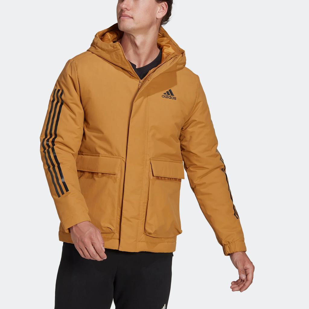 Adidas Striped Logo Print Zip-Up Cotton Hoodie Men Outerwear Yellow HG8723