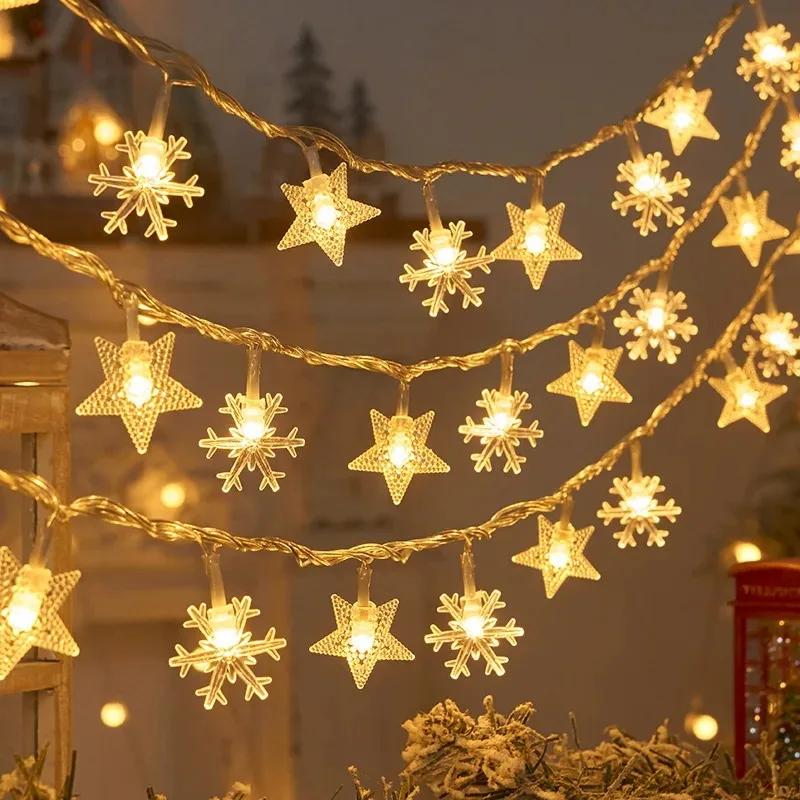 3M 20LED Christmas Decoration for Home Christmas Lights Snowflake String Lights Fairy LED Lamp New Year 2025 Tree Garden