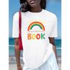 European Sizes Women's Graphic T-Shirt - Book-Themed Design with BOOK Lettering & Open Book Print - Casual Comfort Fit Short Sleeve Blouse