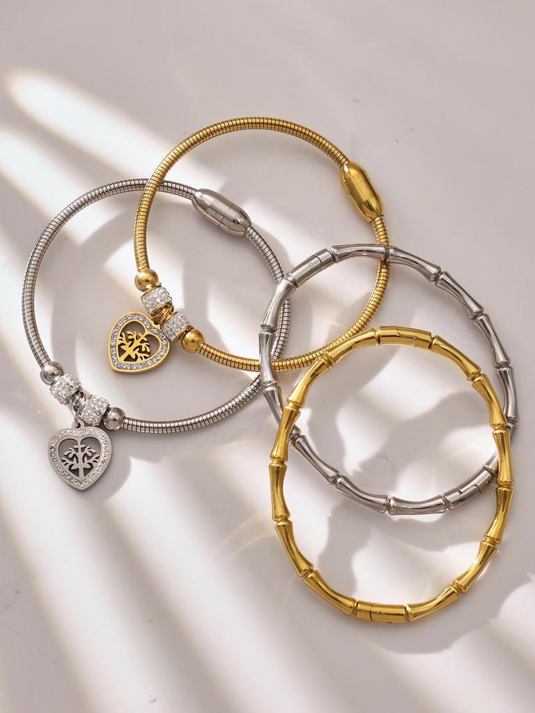 18k Gold-Plated Zircon Bamboo Bracelet Set: Geometric, European & American Style