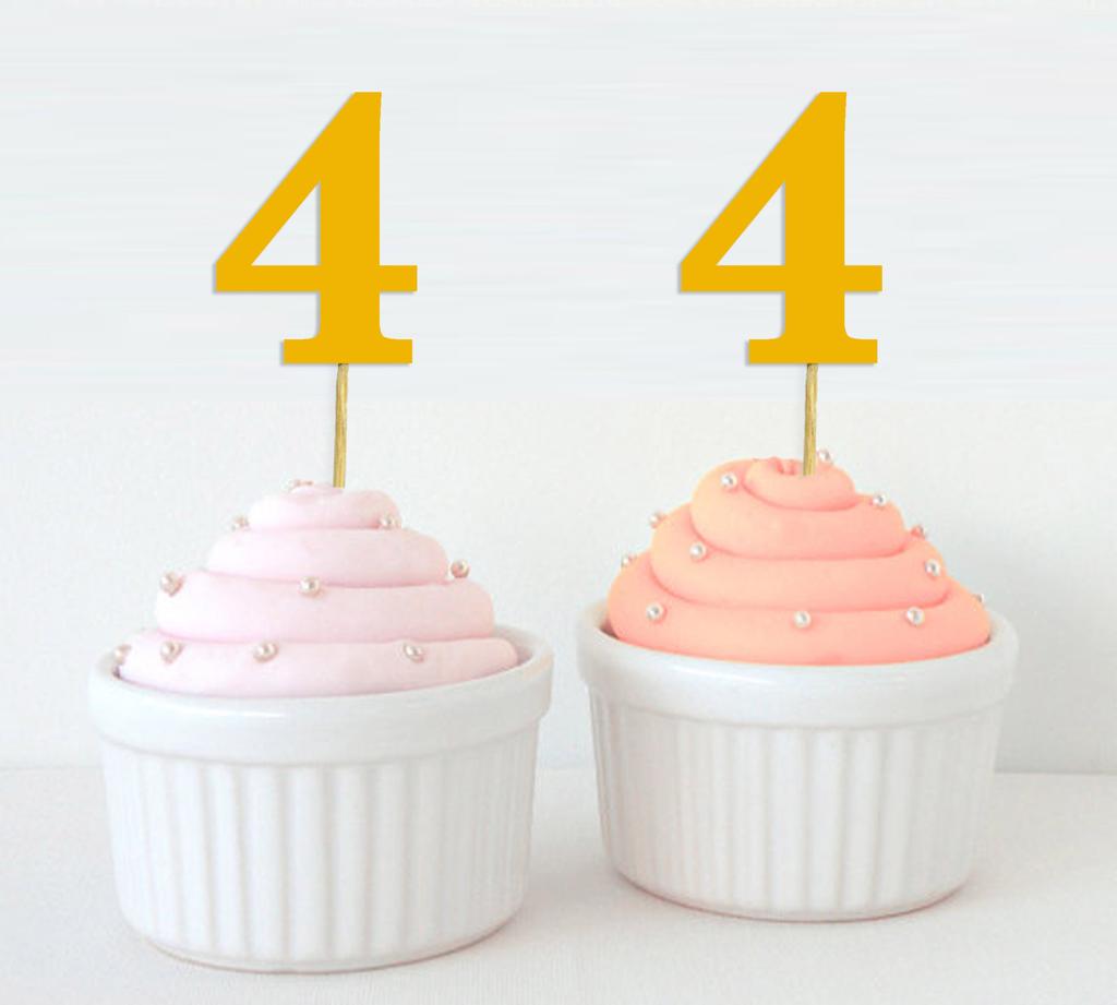 Darling Souvenir| Number 4 Birthday Year Cupcake Toppers| Birthday  Anniversary Party Dessert Decorations - Pack Of