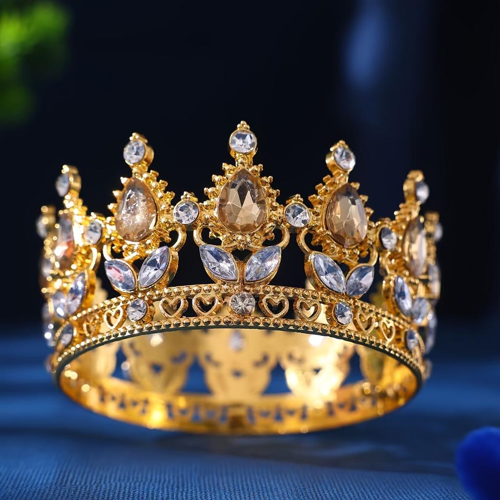 Tiaras y Coronas Redondas de Cristal Barroco Diadema con Pedrería Corona de Baile Corona Accesorios para el Cabello de Boda Joyería Corona