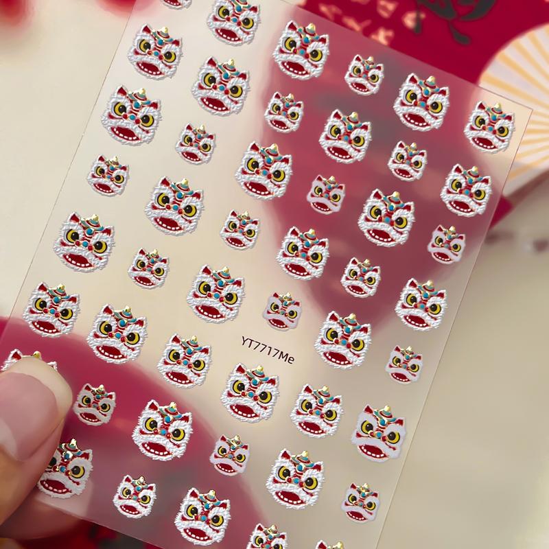 Cute Horse Bowknot Pony Nail Art Sticker Cartoon Lion Dance Manicure Decal New Year DIY Nail Art Decoration