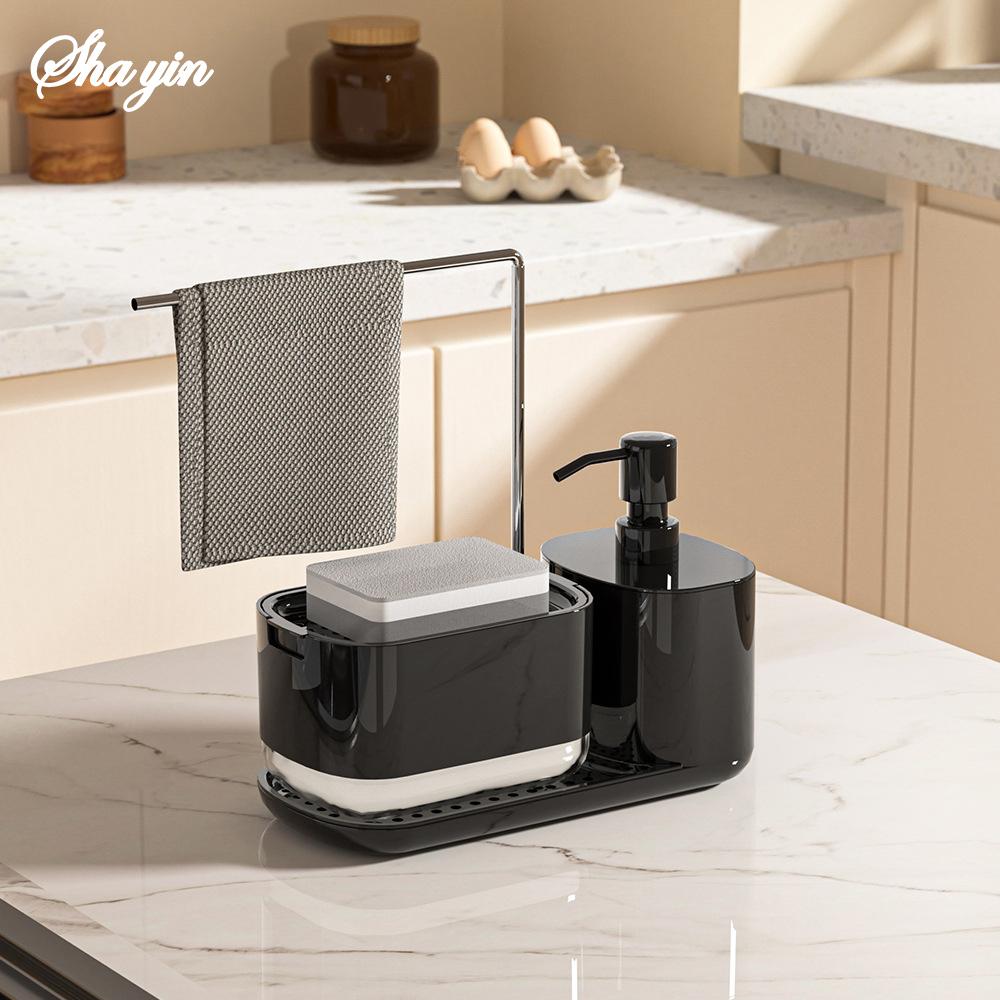 Dual Soap Dispenser with Sponge And Dishcloth Holder Kitchen Hand Dish Soap Dispenser with Tray Multi-Functional Kitchen Soap