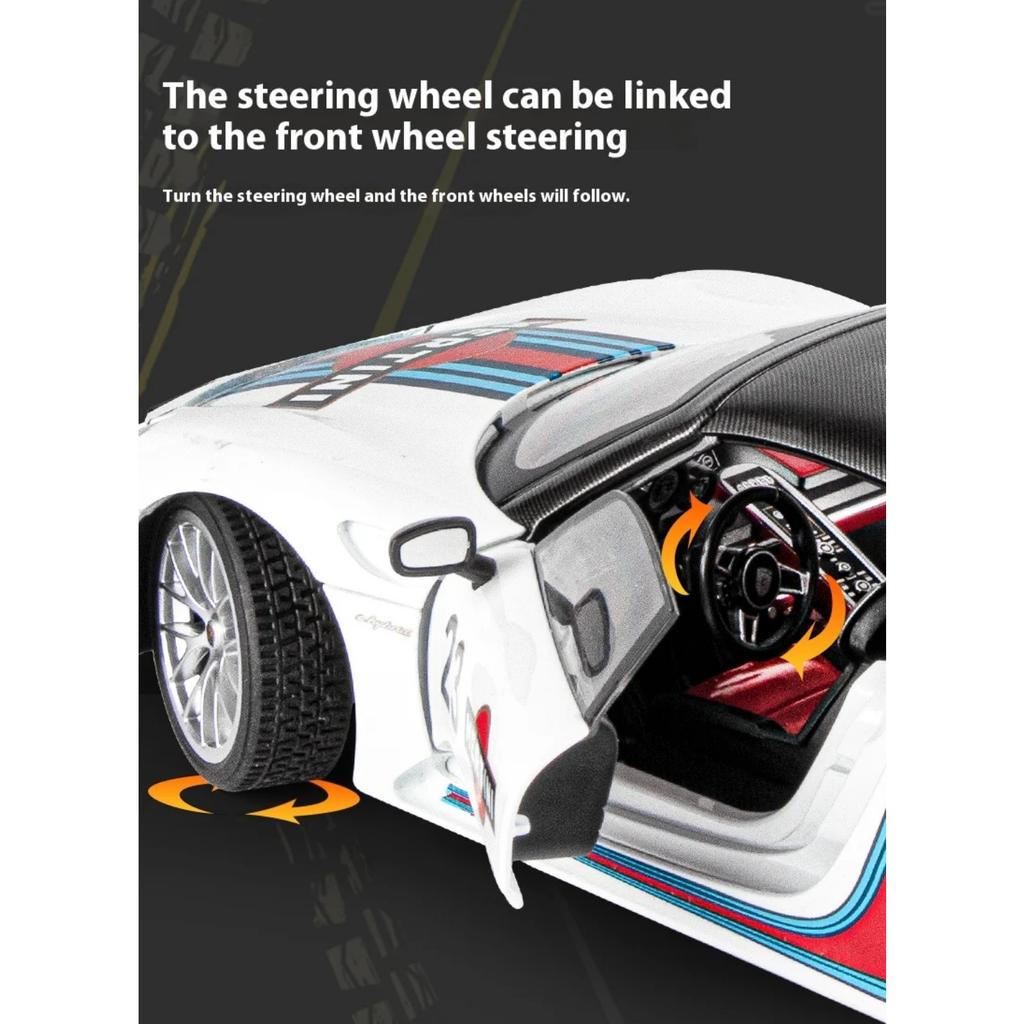 Maßstab 1/18 Porsche 918 Martini Lackiert Limitierte Auflage Legierung Metall Diecast Automodell Geburtstagsgeschenk für Freund Sound & Licht Serie