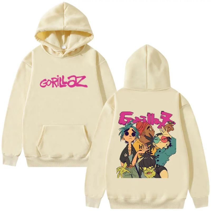 

Худі з принтом гурту Gorillaz для чоловіків і жінок, хіп-хоп мода, повсякденне, зручне, тепле, персоналізоване худі 3XL хакі