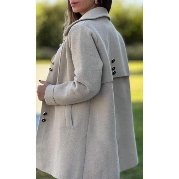 Warm Wool Blend Lining Fleece Coat Womens Single Breasted Fashion Outerwear Autumn Winter