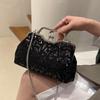 Bag new 2025 European and American fashion sequins colorful portable dinner bag ins women's retro clip shell bag