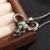 Men's Distressed Long Box Chain Necklace with Stainless Steel Faux Turquoise Bull Head Pendant