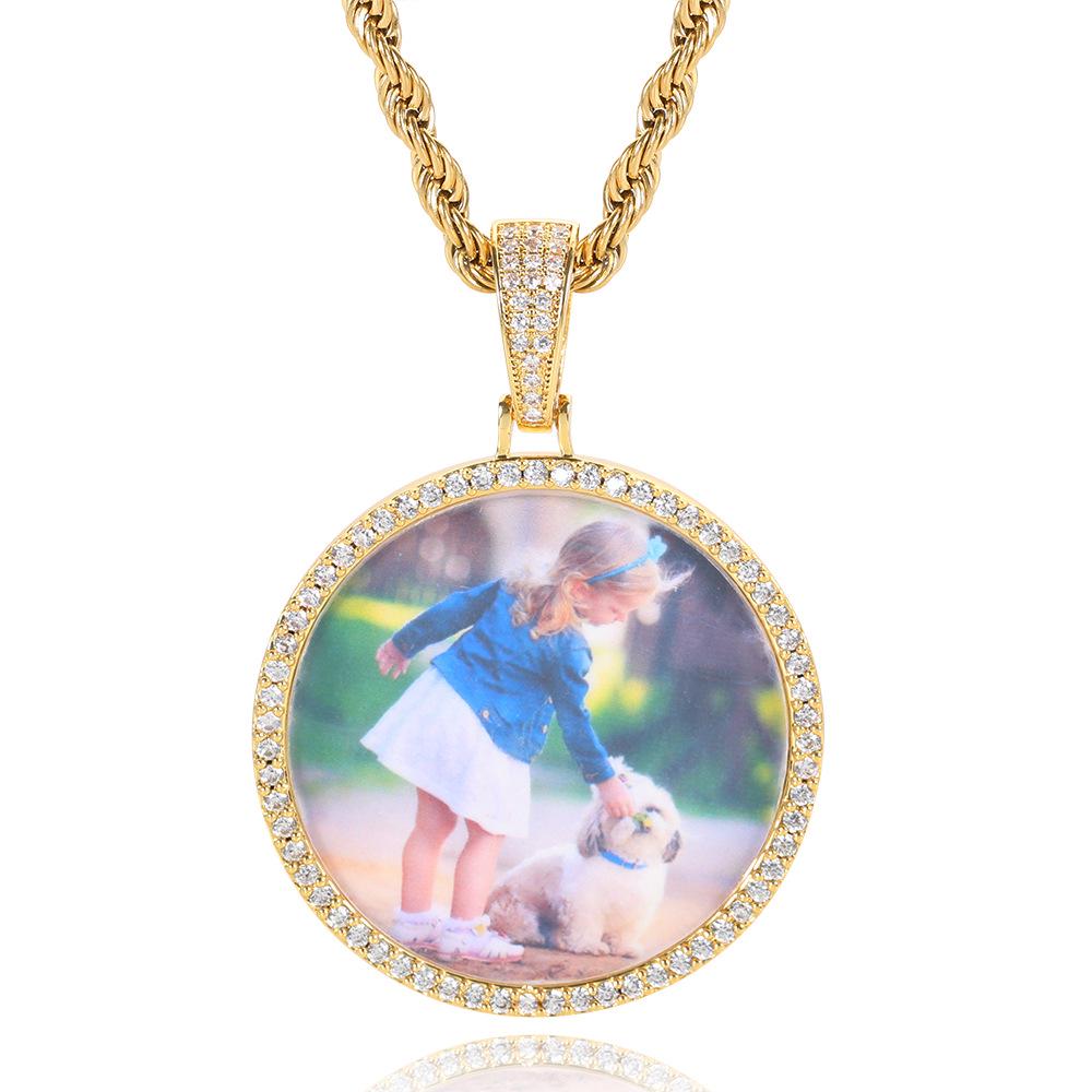 Europäische & Amerikanische Hip Hop Runde Foto Anhänger Halskette mit Kupfer & Zirkonia - Trendiger Personalisierter Schmuck für Herren