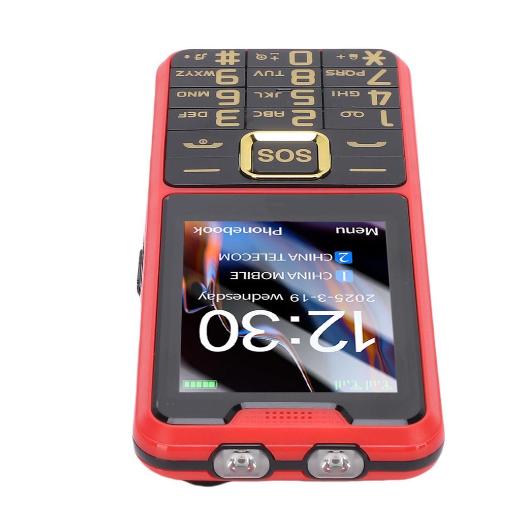 4G Seniors Phone 2.6 Inch Super Slim Large Capacity Battery Double Flashlight Big Buttons Cell Phone Red