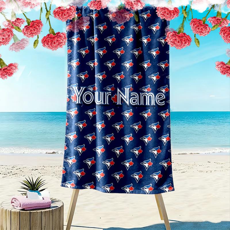 Personalisierbares Strandtuch mit Toronto Blue Jays Aufdruck, Großes Weiches Schnelltrocknendes Handtuch für Strand, Camping, Schwimmen
