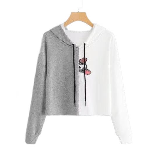 2026 New 3D Digital Printing Hooded Color Matching Short Sweater Women's Loose Fashion Trend Jacket Long Sleeve Top