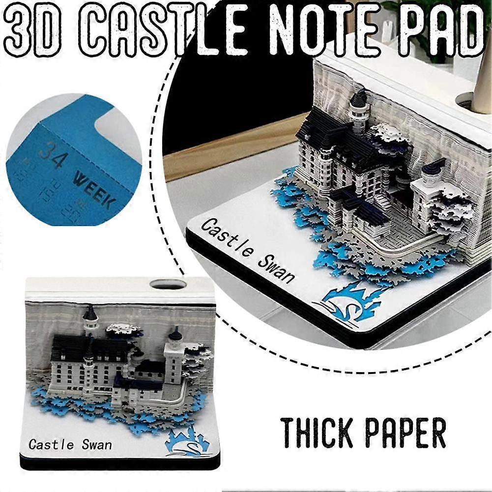 3D Castle Memo Pad , 2025 Desk Calendar Paper Carving Notepad Weekly Notepad