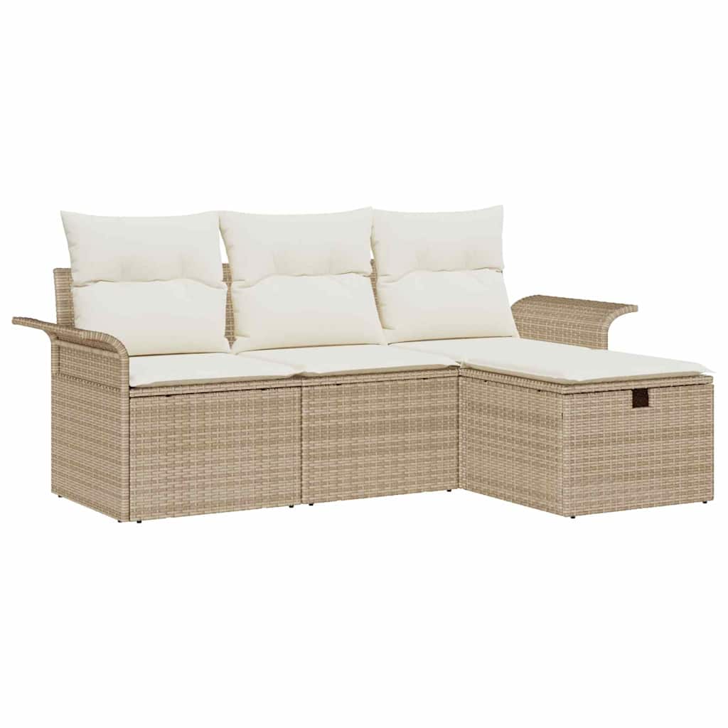 Garden Sofa Set with Cushions 4 Pcs Beige and Cream Poly Rattan