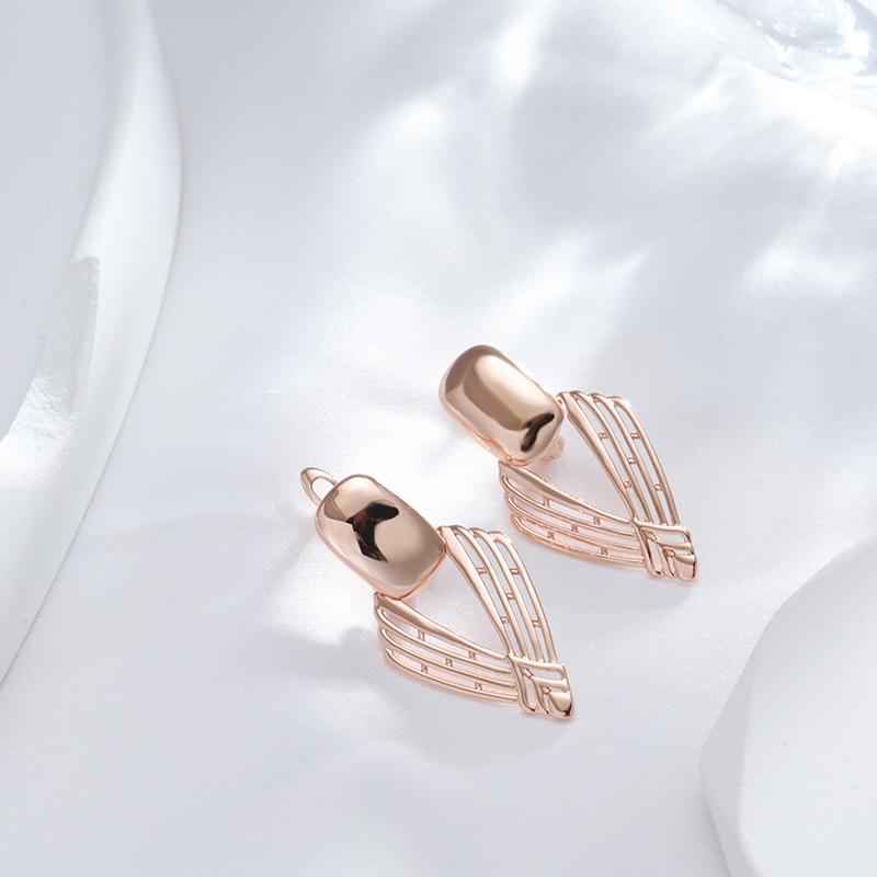 New Fashion Glossy Drop Earring For Women Unusual Geometry Hollow Rose Gold Color Ethnic Bride Daily Fine Jewelry