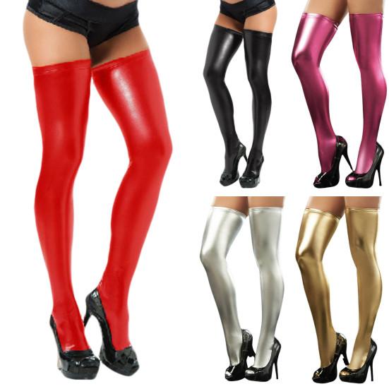 1 pár Dámské Ponožky z umělé kůže Úzké Protiskluzové Hladké Jednobarevné Noční klub Výkon Ložnice Cosplay Party Punčochy na stehna