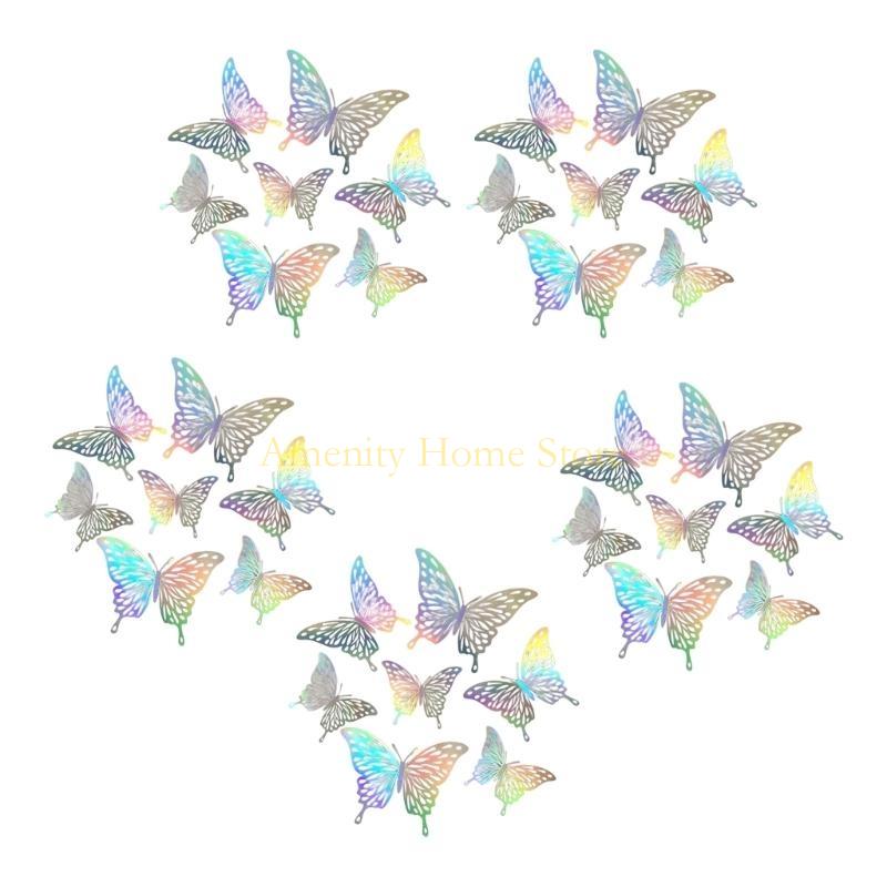 F26C 72pcs 3D Hollowout Colorful Butterfly Wall Sticker Set for Home Party Decors Easy to Apply and Remove No Residues