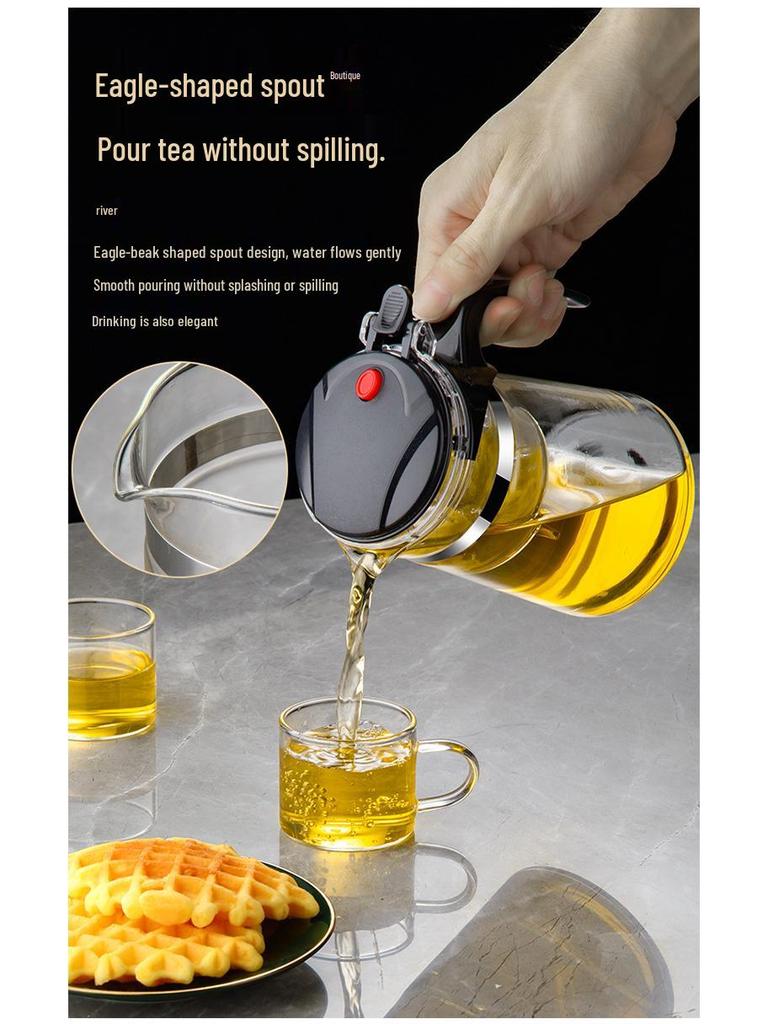 Elegant Heat-Resistant Glass Tea Infuser Pot with One-Button Filtering - Customizable with Logo Option.