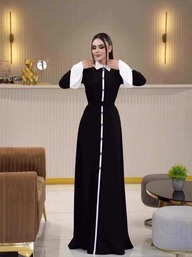 European & American 2026 Vintage College-Style Spring Long-Sleeve Waist-Cinching Dress