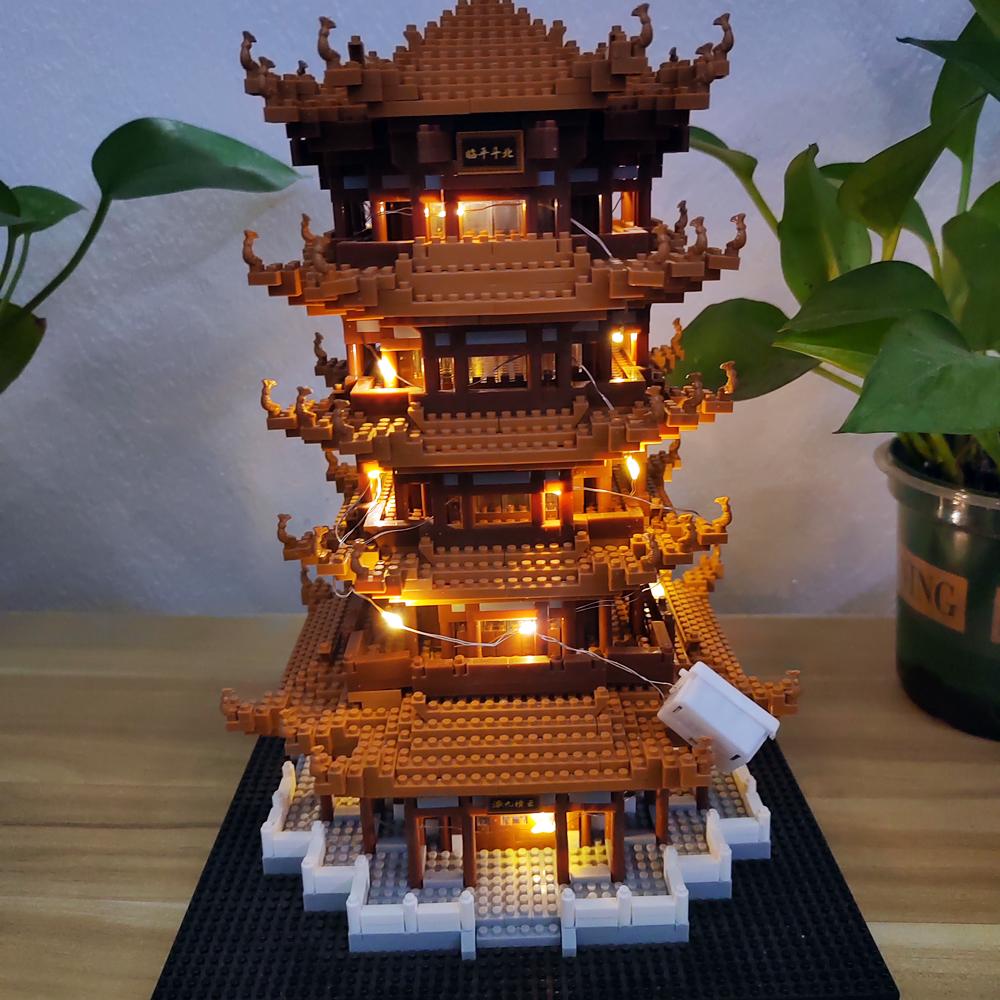 Knew Built Yellow Crane Tower of Ancient China Exquisite Building Blocks Construction Toy Optional LED Light Stunning Scenic
