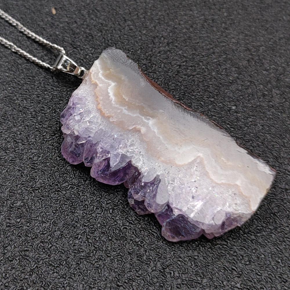 Purple Crystal Quartz Mineral Slice Cluster Pendant Necklace Amethyst Druzy Pendant
