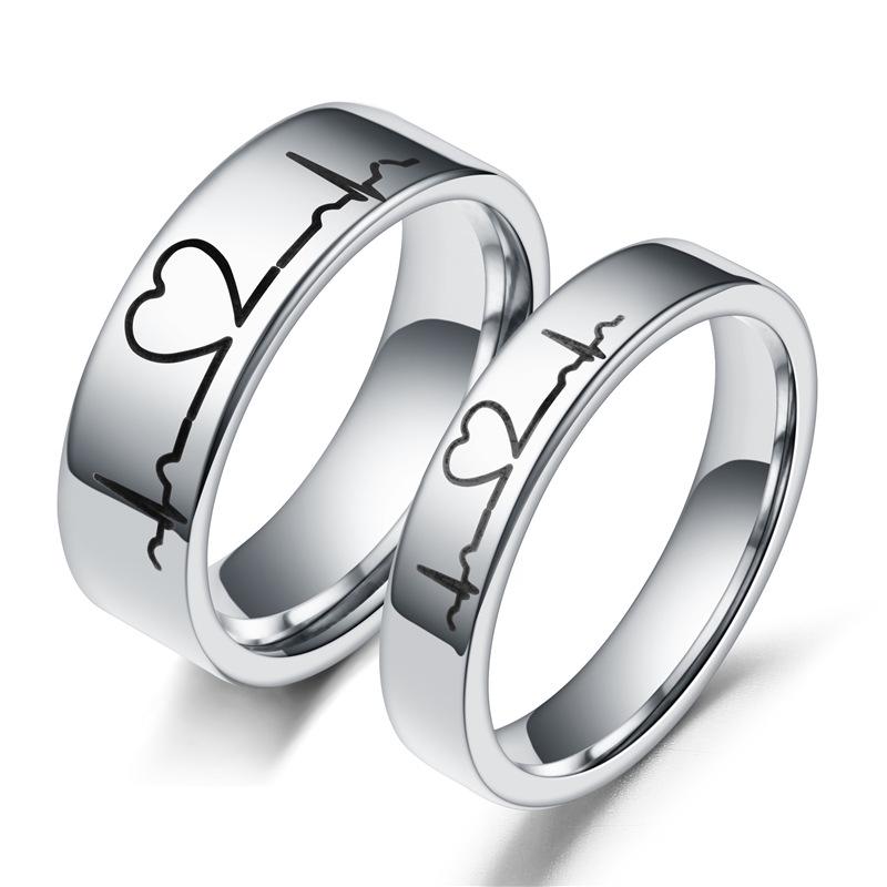 Fashionable Couple Style Titanium Steel Black Label ECG Men's and Women's Ring Jewelry Rings