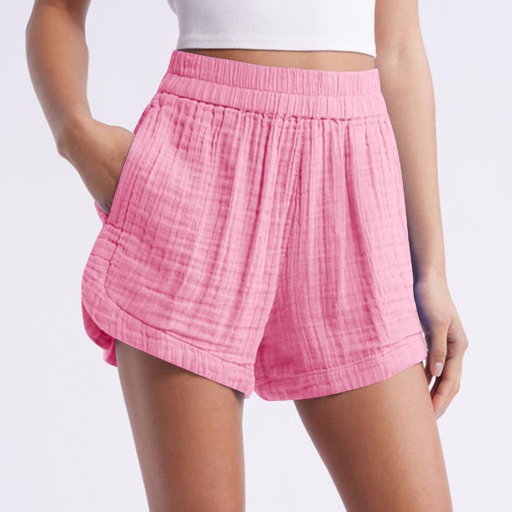 Women's Casual Summer Elastic Beach Shorts Solid Casual Shorts