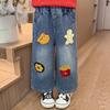 2025 Trendy Toddler Girls' Cartoon Print Wide-Leg Jeans