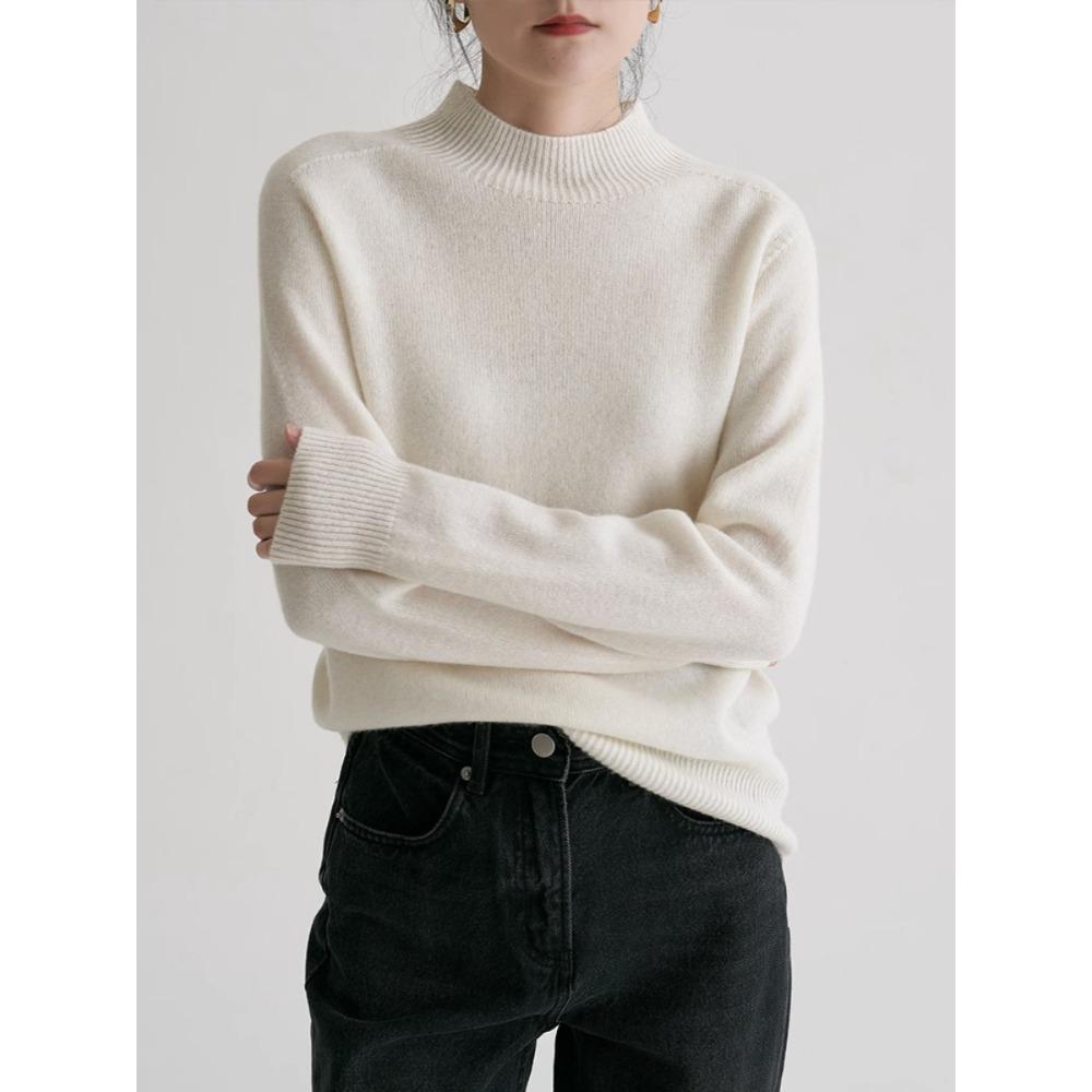 

DIMANAF 2025 Sweaters Autumn Solid Pullover High-necked Women Sweaters Knitting Loose White Sweater One Size белый