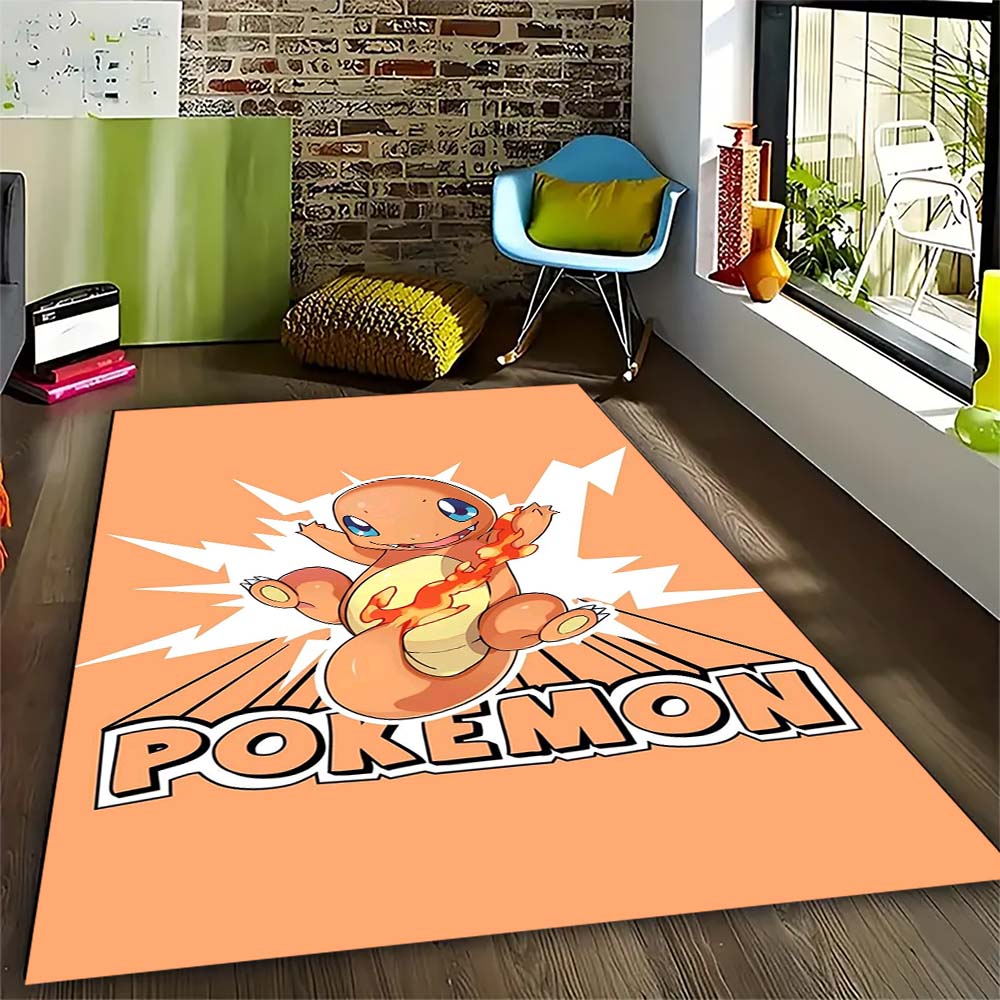 Pokémon print rug, cute Pikachu, Jigglypuff and Charmander cartoon decorative rug, home décor