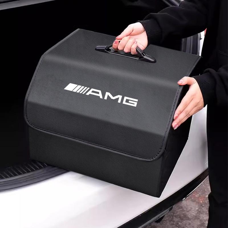 Portable Car Trunk Organizer Box Leather Travel Storage Bin For Mercedes Benz AMG GLE GLS CLA CLE GLC CLS GLA Tire Valve Cap