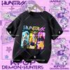 Polyester short-sleeved K-pop Demon Hunter girl cute sports shirt for children aged 1-12. Summer T-shirt. Casual top. Cartoon print