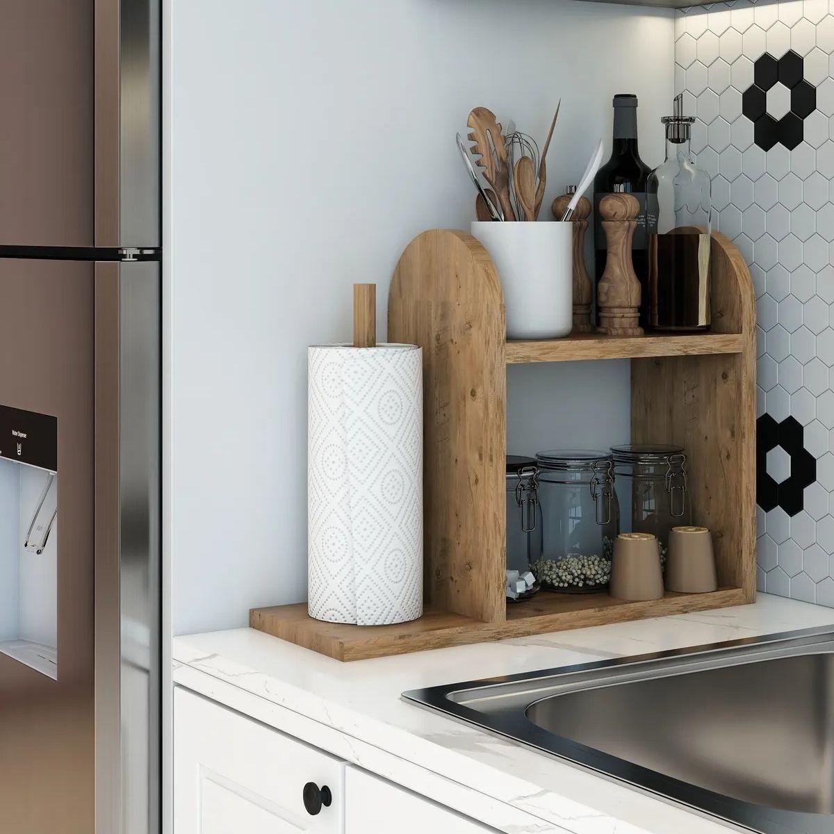 

Multi-Purpose Kitchen Rack 3 Tiers Wooden Napkin Paper Towel Holder Kitchen Organizer and Storage