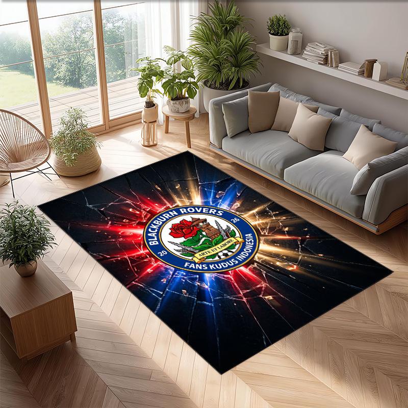 Blackburn Rovers Football Print Crystal Velvet Rug, Comfortable Water Absorbent Non Slip Indoor Floor Carpet