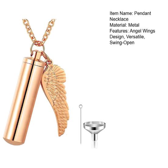 Pendant Necklace Swing-Open Stainless Design Pendant Necklace Steel Angel Wings Pet Hair Keepsakes