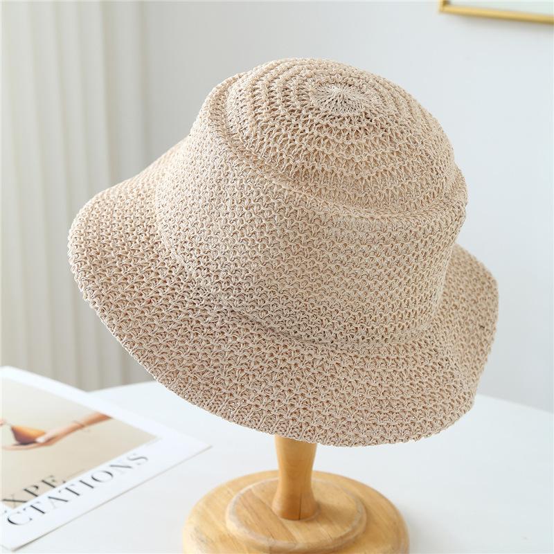 Summer Wide-Brimmed Straw Hat Solid Color Face-Shielding Sunhat for Beach Outings Fisherman Style
