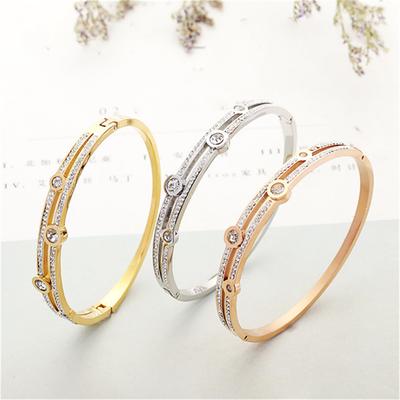 Náramek Titanová Ocel Kulatý Dvouřadá Vložené Kamínky