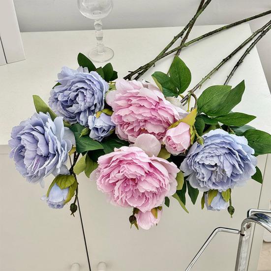 Artificial Peony Flower Faux Silk Peony Bouquet with 1 Bud Fake Floral Arrangement for Farmhouse Home Wedding Table Centerpiece