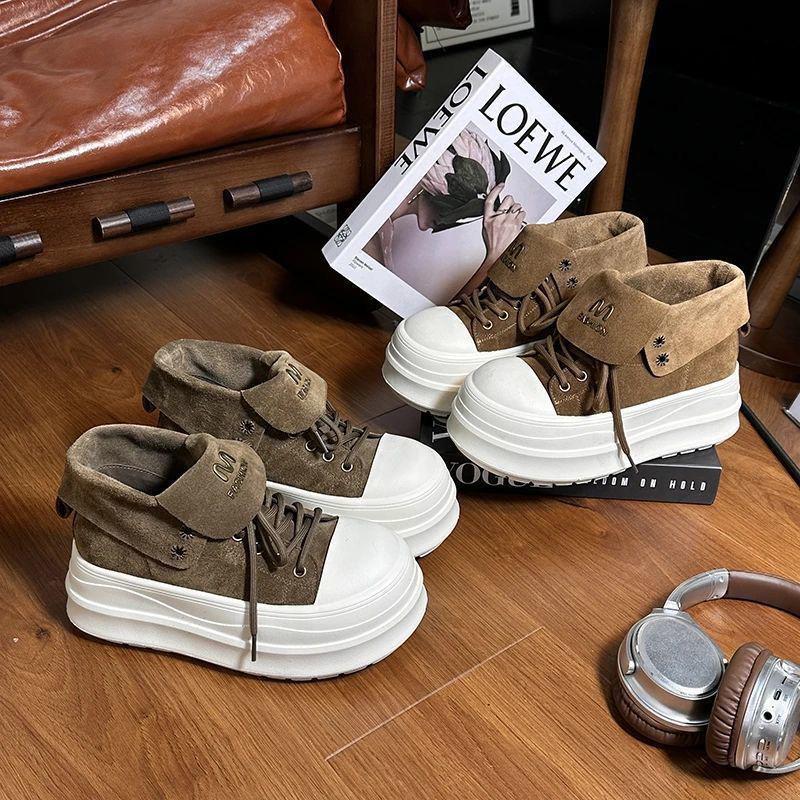 Women's High-Top Retro Frosted Lace-Up Martin Boots with Thick Soles, Height-Increasing Design, 2025 Edition